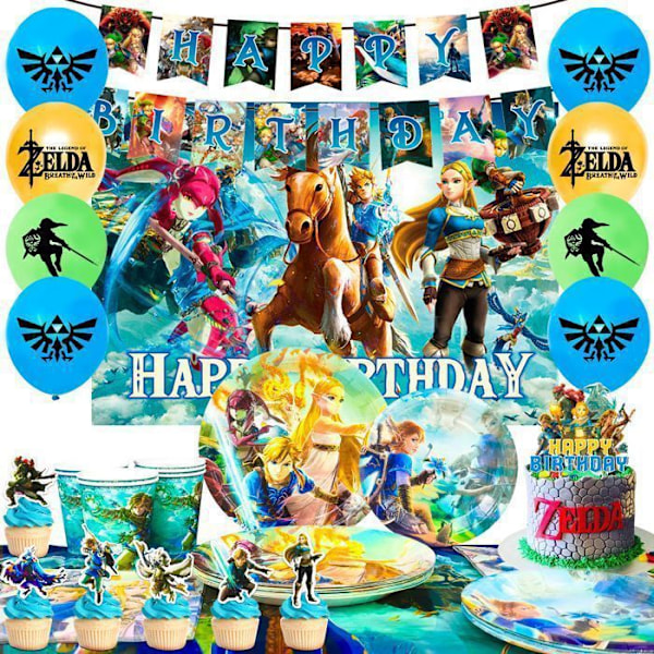"Zelda Dekorationer, Födelsedagsfestförsörjning, Födelsedagsballonger, Zelda Ballongset" Färgglad tallrik
