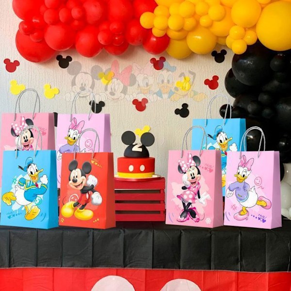 Mickey ja Minnie lahjakassi, Mickey ja Minnie juhlakassit, lahjakassi paperista, syntymäpäivälahjakassi, 24 kappaleen setti