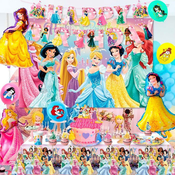 Dekoration Prinsesskalas, Princess Kalas Ballonger Set, Dekoration Kalas Porslin kit Prinsess Färgglad tallrik