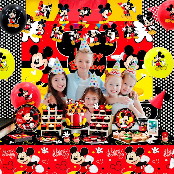 Mickey Mouse Födelsedagsdekorationer Inkluderar Bakgrunder, Banders, Dukar och Mycket Mer Färgade dekorationer