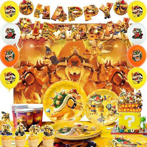 Födelsedagsdekoration för Bowser, Bowser Mario festdekorationer, Ballongset Födelsedagsballonger Mario Färgglad tallrik