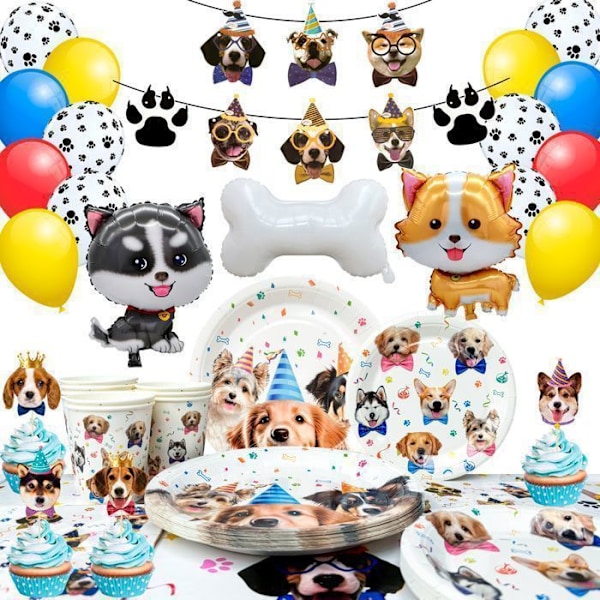 Festpynt - Pat Patrouille - Hundebirthday - Komplet sæt - Dyrebidder - Multifarvet Färgglada tallrikar