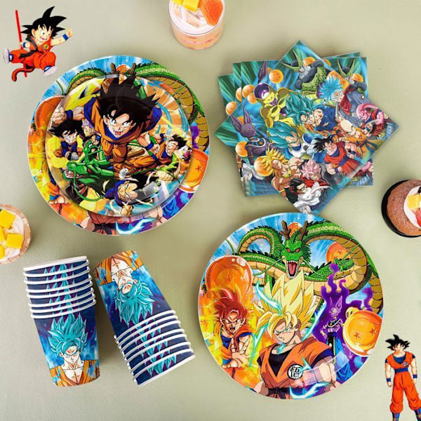 Dekoration til Dragon Ball fødselsdag, engangs pap tallerkener Dragon Ball, fødselsdags festdekoration. Färgglad tallrik