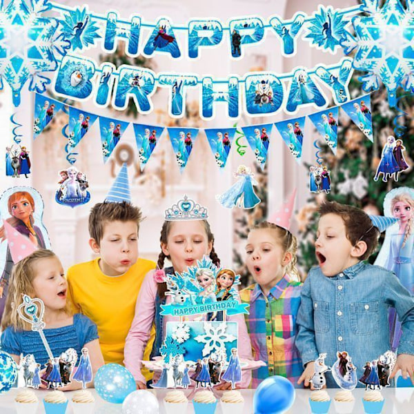 Födelsedagsdekoration - Elsa - Flera färger - Ballonger - Banders - Pappersdekorationer Flerfärgad