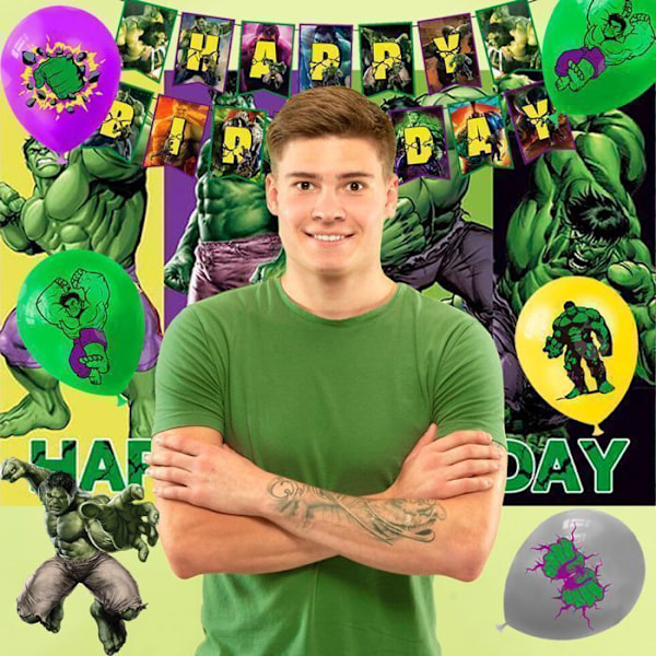 Hulk födelsedagsdekoration, Hulk kalasservice, festballonger, superhjälte festdekoration Färgglad tallrik