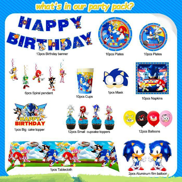 Dekoration Födelsedag Sonic The Hedgehog Festservis Festdekoration Födelsedagsdekoration Bordsdekoration Flerfärgad