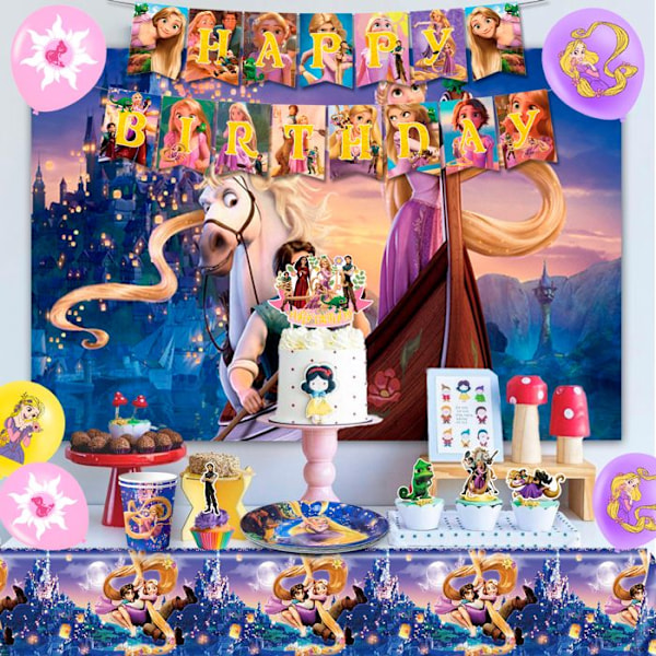 Dekoration Födelsedag Rapunzel, Födelsedagsfest Dekoration Rapunzel Ballongfest Dekoration Rapunzel Färgglad tallrik