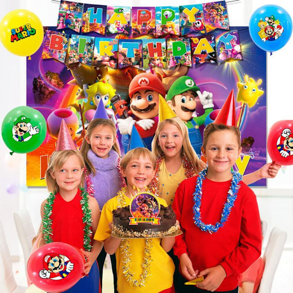 Dekoration Födelsedag Mario, Födelsedagsfest Set Mario Bros Inkluderar Tallrikar Duk Ballong etc Festmaterial Mario Färgglad tallrik