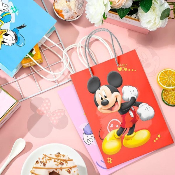 Presentpapper Mickey och Minnie, Festväskor Mickey och Minnie, Presentpåsar i papper, Fästpresenter födelsedagset 24-pack
