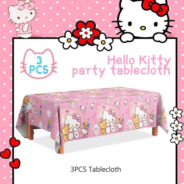 Hello Kitty-tematisk duk, set med 3 dekorerade dukar med katter för födelsedagsfirande Hello Kitty-födelsedagsdekorationer Flerfärgad