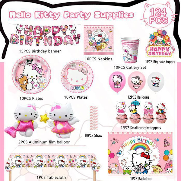 Hello Kitty Syntymäpäiväkoristeet, Juhlakoristeet ja Hello Kitty Ilmapallokoristeet Rika färger