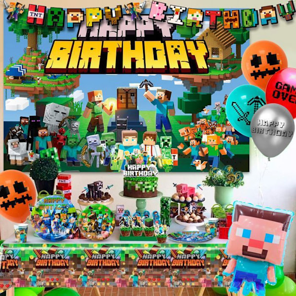 Festligt Utrustning för Minecraft – Dekorationer och Pixelservis, Festutrustning med Videospels Tema Färgglad tallrik