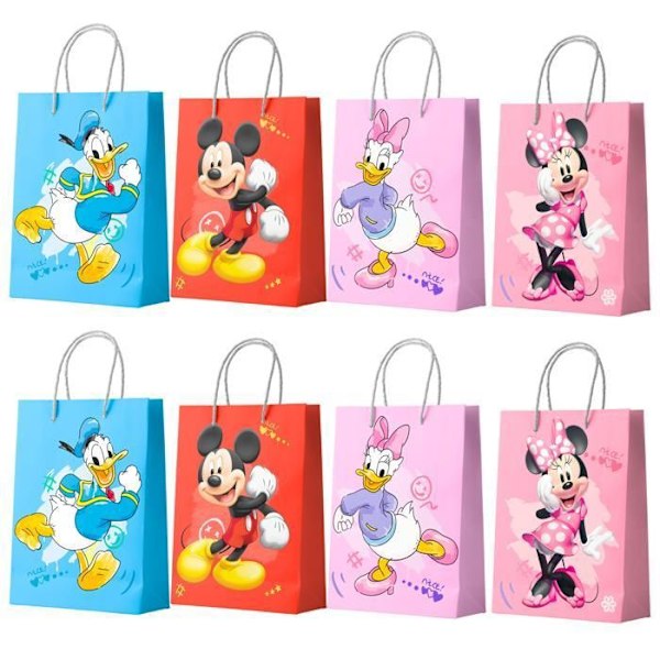 Mickey ja Minnie lahjakassi, Mickey ja Minnie juhlakassit, lahjakassi paperista, syntymäpäivälahjakassi, 24 kappaleen setti