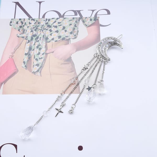 Bøhmen Rhinestone Kvast Hårklemme Barrette Halvmåne Sideklemme Hår Barrette Sølv Halvmåne Hårnål Clips Stjerne D