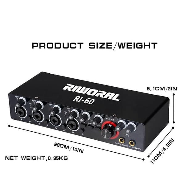 RI-60 USB lydkort Profesjonell 4-kanals digital lydmiksing USB eksternt lydkort for datamaskin for lydopptak