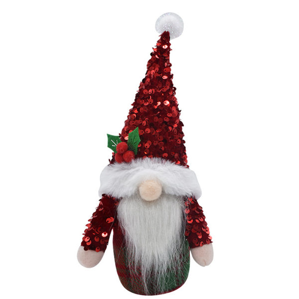 Faceless Christmas Elf, Handmade Sequin Plush Doll Gnome