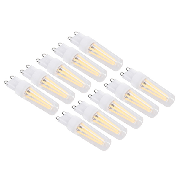 10 st G9 LED-lampor Varmvitt Lång Filament 500lm Flimmerfri Keramisk Bas Lampa för Kronljus Taklampor 110V