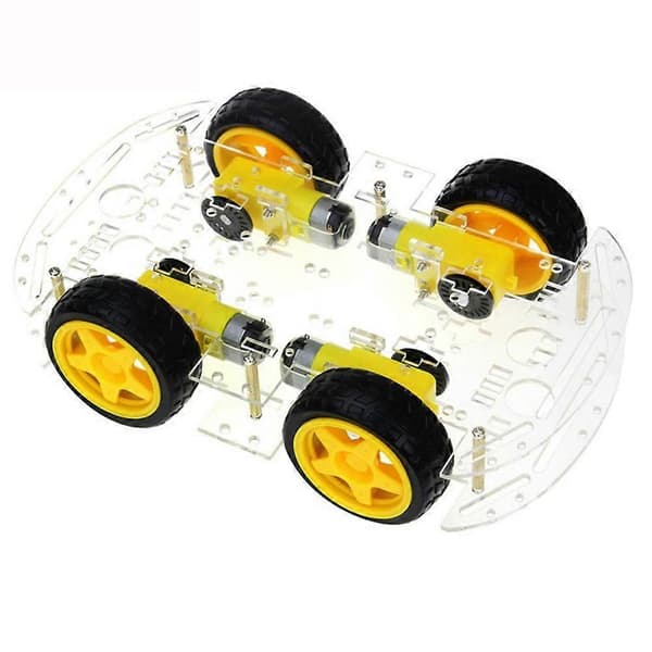 DIY Robot Smart Car Chassi Kit för Drive Controller Board Stepper Motor Speed Encoder, 4 hjul och batterilåda