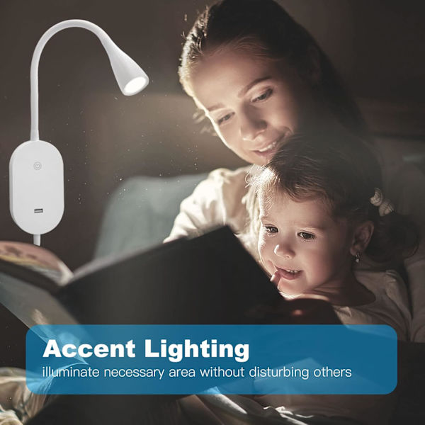 Touch Dæmpbar LED Vægmonteret Sengelampe (sort), LED