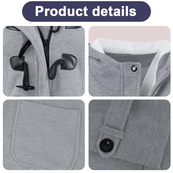 Mode Fleecejacka med Hornknappar och Huva för Dam - Varm Vinterjacka Light grey XL