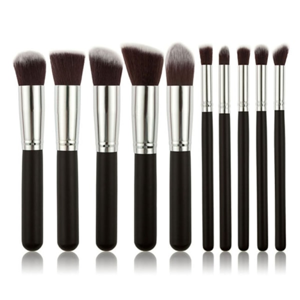 10st Professionella sminkborstar, make up set - Silver Svart