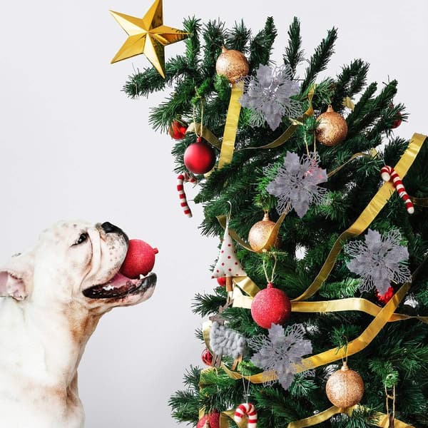 12 stk. Julepynt Glitter Julestjerne Julepynt Trepynt Kunstige Juleblomster Dekor til Jul Silber
