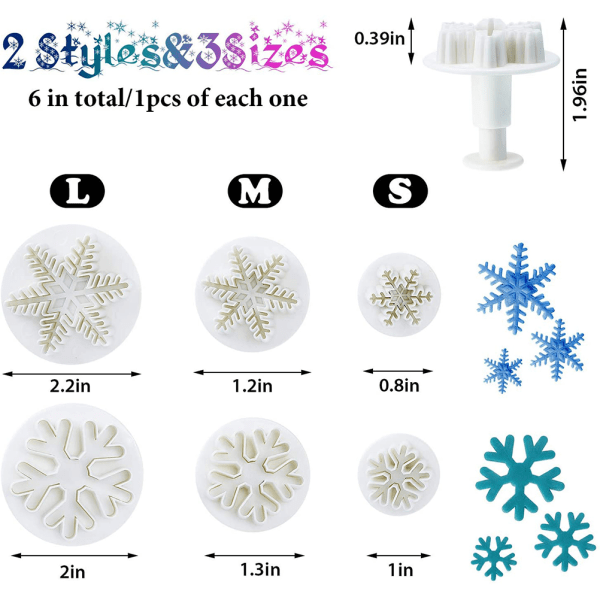 6 st/set Snöflinga Fondant Kakplunger i livsmedelskvalitet