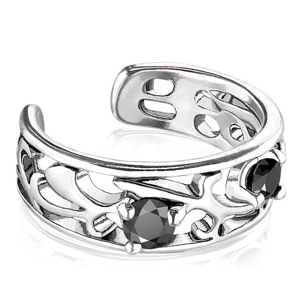 1 Filigran öron cuff i IP-Pläterad mässing med svarta CZ 2 Silver 2 Silver