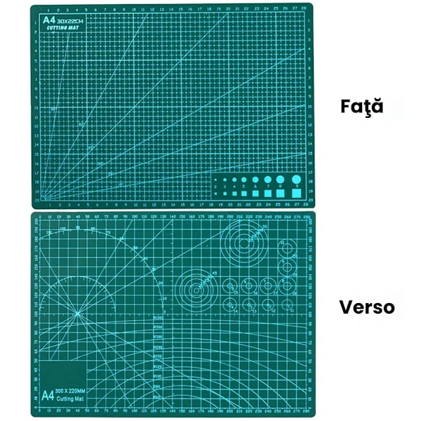 Set med 2 EINNENFFER A4 skärmattor, PVC, med transparent linjal i tum, 30 x 22 cm, grön, för hantverk, utskärning, tillverkning