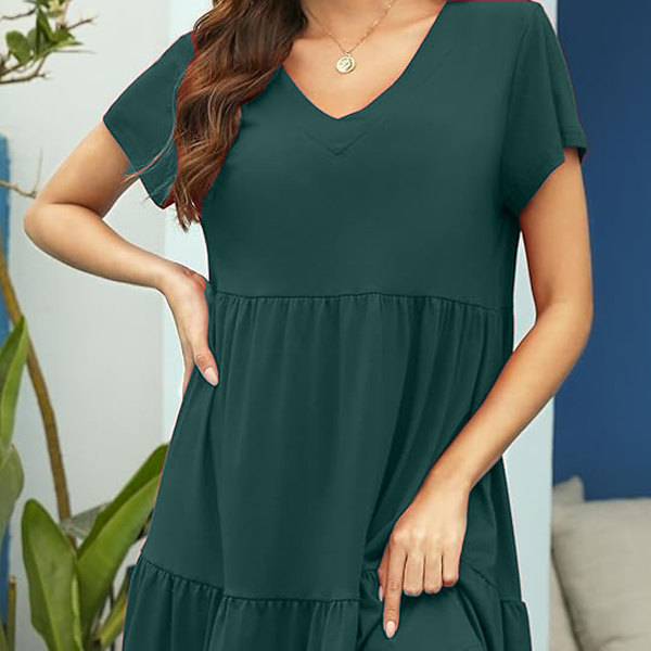 Sommarklänning för kvinnor, tunika, V-ringad, ledig, lös, böljande swingklänning A-green XX-Large
