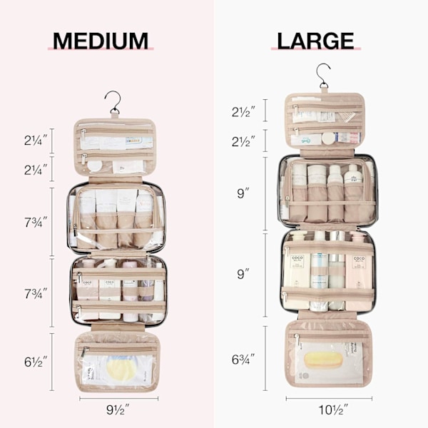 Necessär Hängande Rese Sminkorganisatör med TSA-Godkänd Transparent Kosmetikaväska Sminkväska för Fullstora Toalettartiklar, Stor-Rosa Black Large