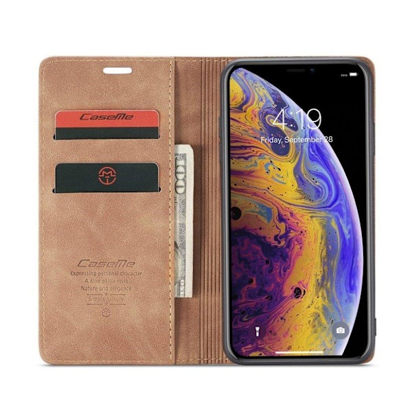 CASEME iPhone XS plånboksfodral i läder med auto-absorberande magnetstängning - Khaki Beige