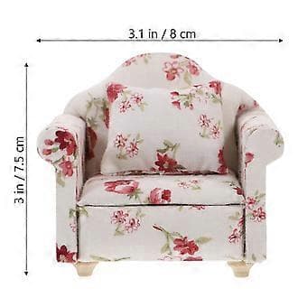1 stk. 1/12 Mini Hus Tilbehør Mini Print Lænestol Model Miniature Print Sofa Indretning Træ Mini Hus Sofa Tilbehør Mini Hus Lade Som Om Leg