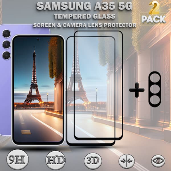 2-pack SAMSUNG A35 5G Skärmskydd & 1-pack Linsskydd - Härdat glas 9H - Superkvalitet
