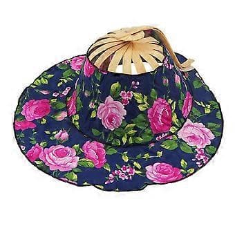 Bambu Fläkt Vikbar Solhatt Blommig Solskydd Keps Lätt Multifunktionell Ihålig Design Bred Brätte Dam Vikbar Fläkthatt (blå pion)