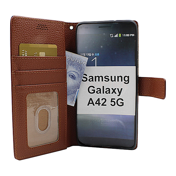New Standcase Wallet Samsung Galaxy A42 5G (Svart) Brun Brun