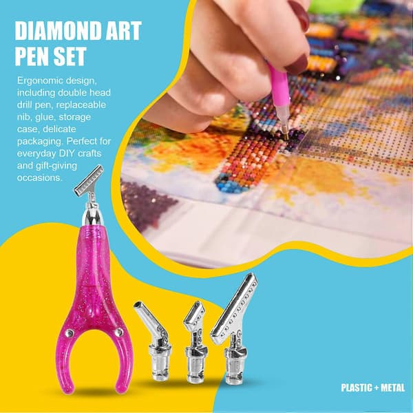 Ergonomisk Diamond Art Malepen, Diamond Art Tilbehør med 3 Metalspidser, 5D Diamond Drill Pen Sæt til Voksne Pink