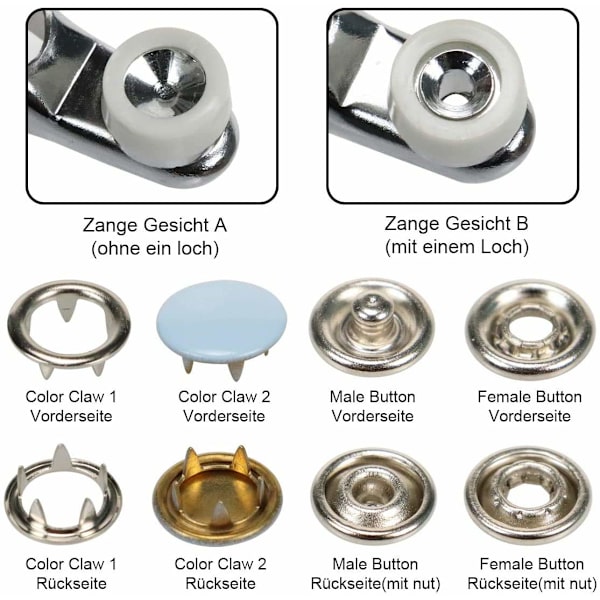 Läder 12mm Metallknappar Tryckknappar med 4 Inställare