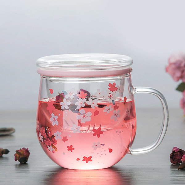 300 ml transparent värmebeständig glaskopp med tefilterlock