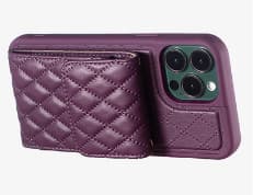 Diamantmønstret Harmonika-Kortholder og Stødresistent Telefoncover Kompatibel med iPhone 15 Pro Deep purple