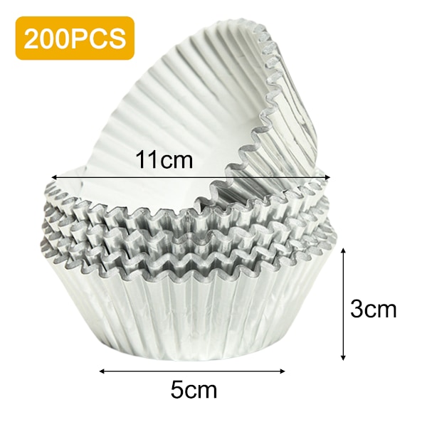 200 st Guld Folie Muffin Formar Standard Bakformar Muffin Pappersformar Silver