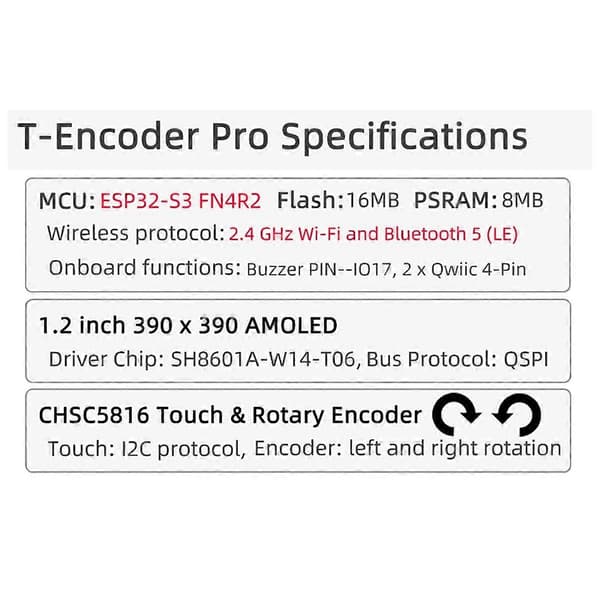 T-Encoder-Pro ESP32-S3 pyörivä enkooderi CHSC5816 ESP32-S3FN4R2 piirilevy 1,2 tuuman AMOLED-kosketusnäyttö langaton moduuli