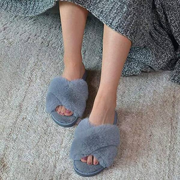 Varme kryds pels flip flops grå 38-39