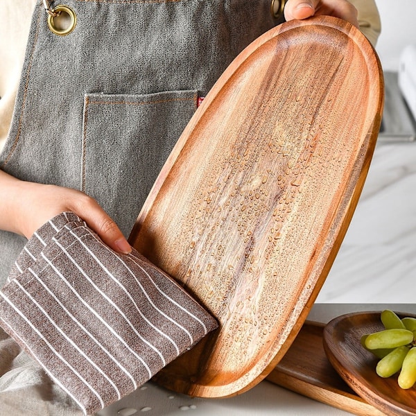 JINGT Oregelbunden Oval Trätallrik Serveringsbricka för Rätter Snacks Frukt Dessert 27.5*10.5