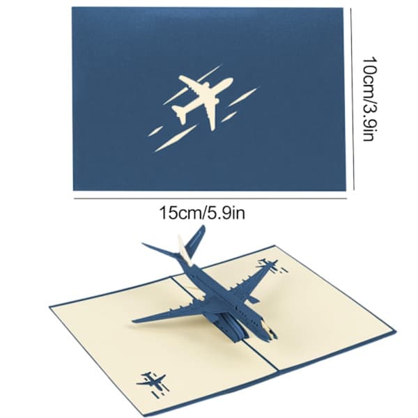Pop-up kort fly bursdagskort, 3D gavekort for flytur, reise