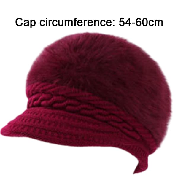 Varm, lös sittande vintermössa för damer med brätte, stickad basker, skull hat-mössor med visir Wine red