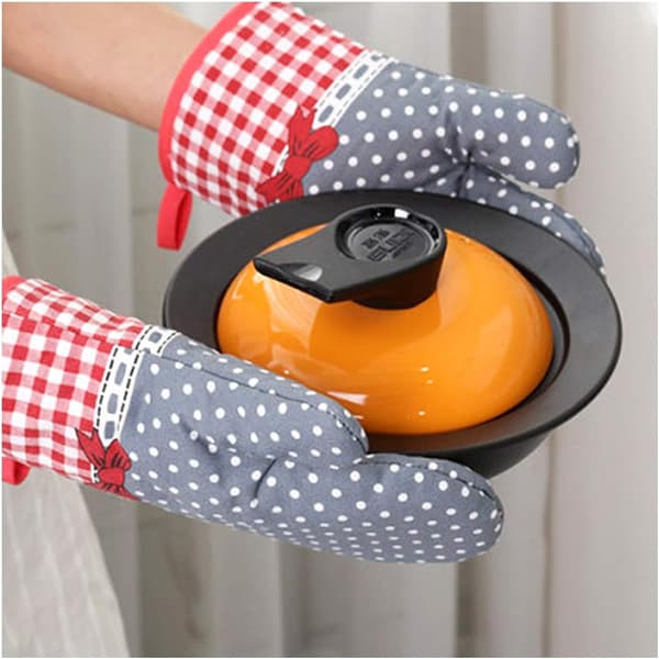 2-pack ugnsvantar, isoleringsvantar, ugnshandskar, värmebeständiga, halkfria grillvantar, bakhandskar i polyesterbomull. Lämpliga för matlagning,
