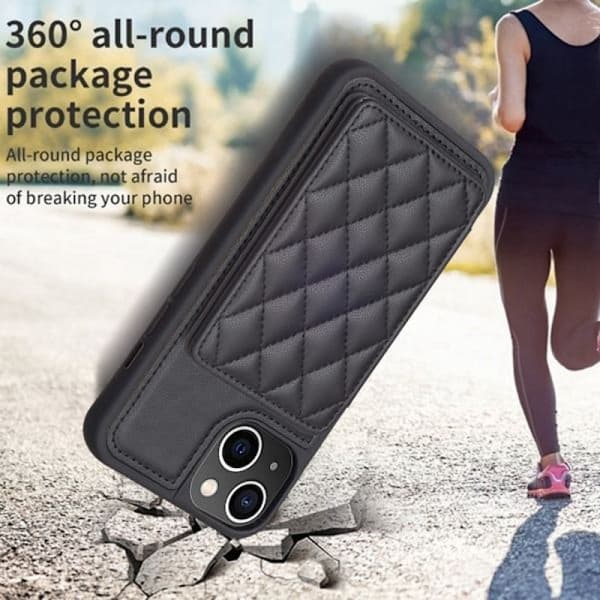 SKALO iPhone 15 Tikattu Lompakkokotelo - Musta