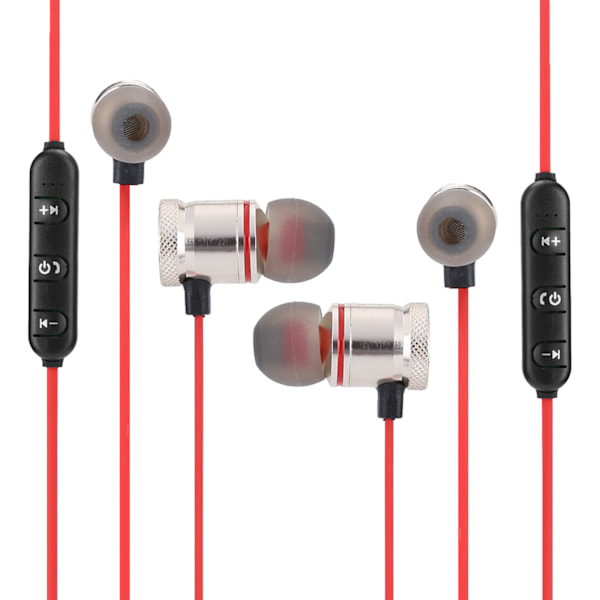 2 st XT‑6 Stereo Headset Bluetooth Magnetisk Binaural Trådlös Sport Hörlur Röd