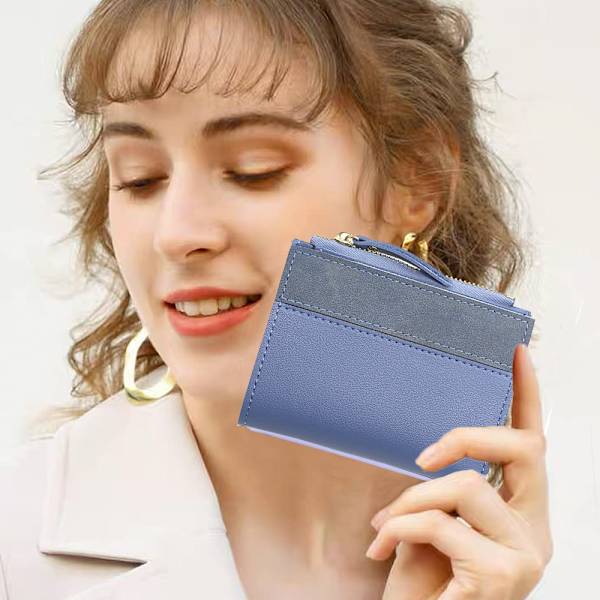 Liten plånbok för kvinnor, smal läder bifold framficka damer